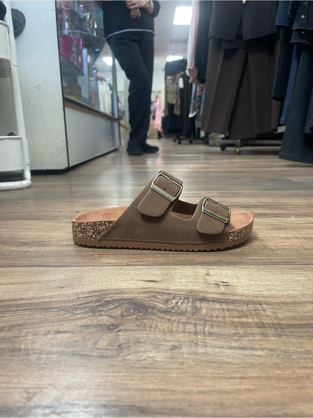 Women's Double Buckle Cork Footbed Sandals - Dark Tan